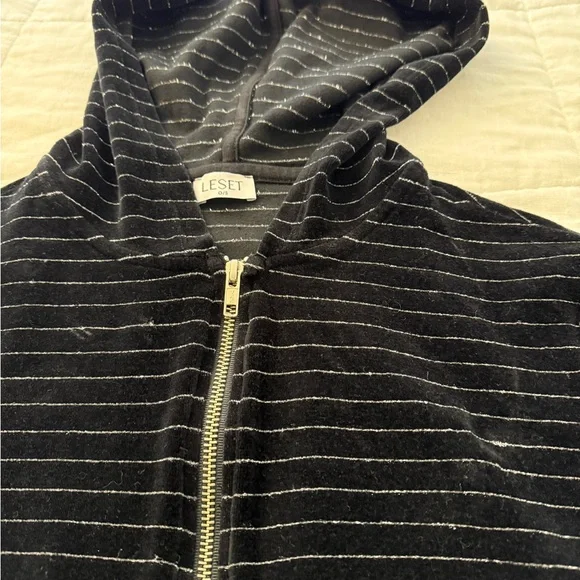 LESET Black and White Striped Cropped Hoodie - Picture 3 of 4